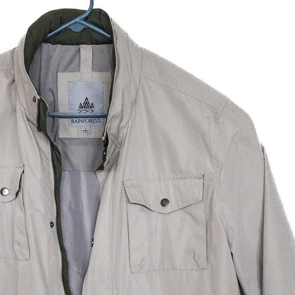 Rainforest Field Jacket Mens L Tan‎ Full Zip Snap Utility Polyester Coat
